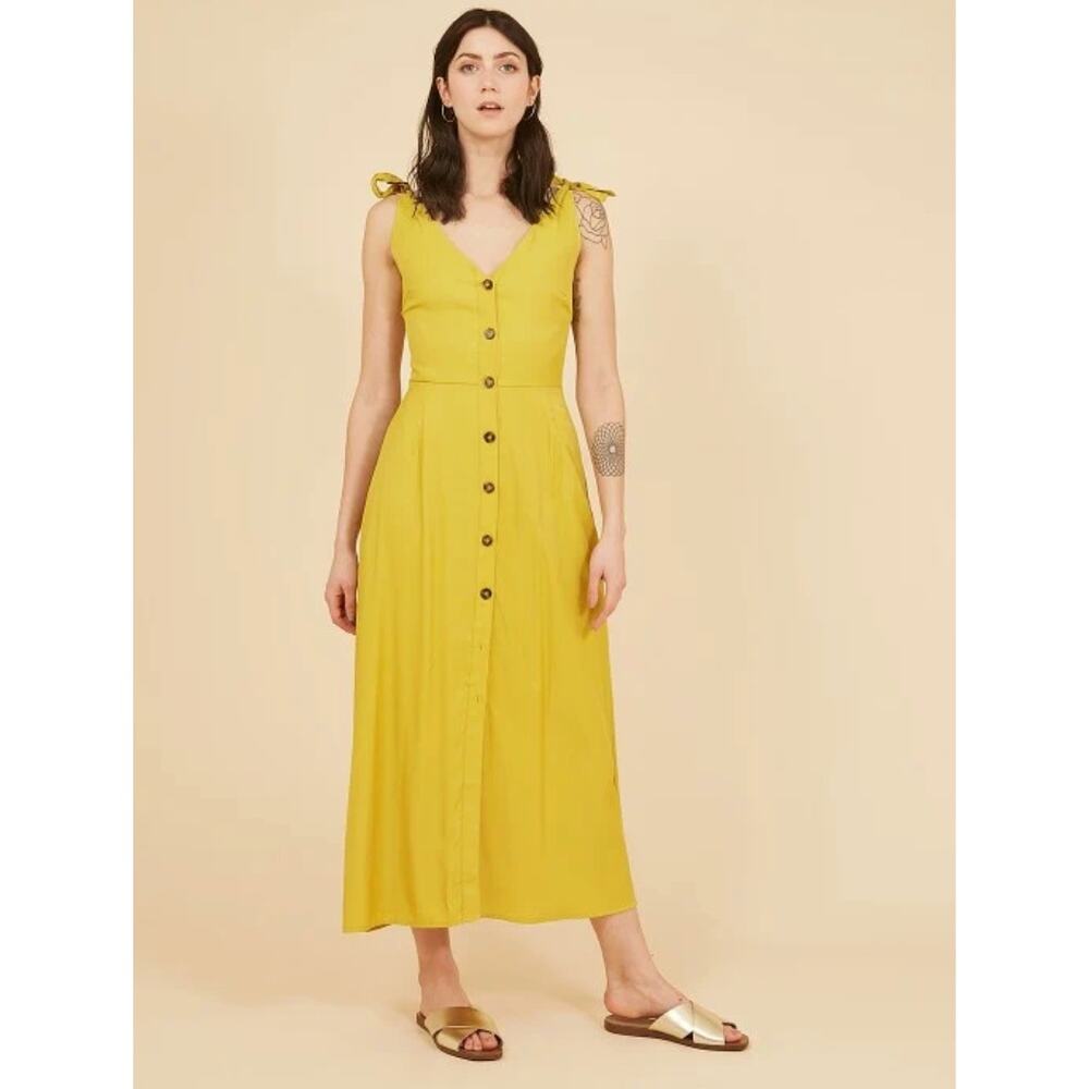 FRNCH Anthonia Midi Dress Yellow Chartreuse Women's Size Small Midi Button Front